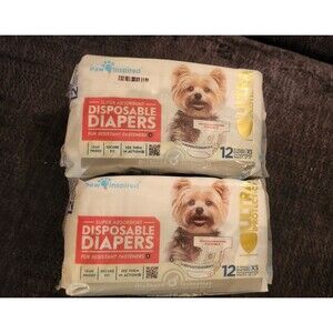 Lot of 2 Paw Inspired Dog Diapers Disposable, Dogs Puppy in Heat XS 12-17" WAIST
